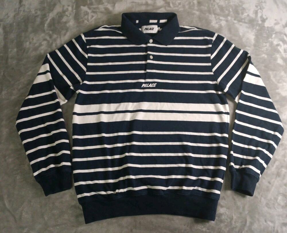 Palace Popper Polo Long Sleeve Shirt Mens Small Navy Blue